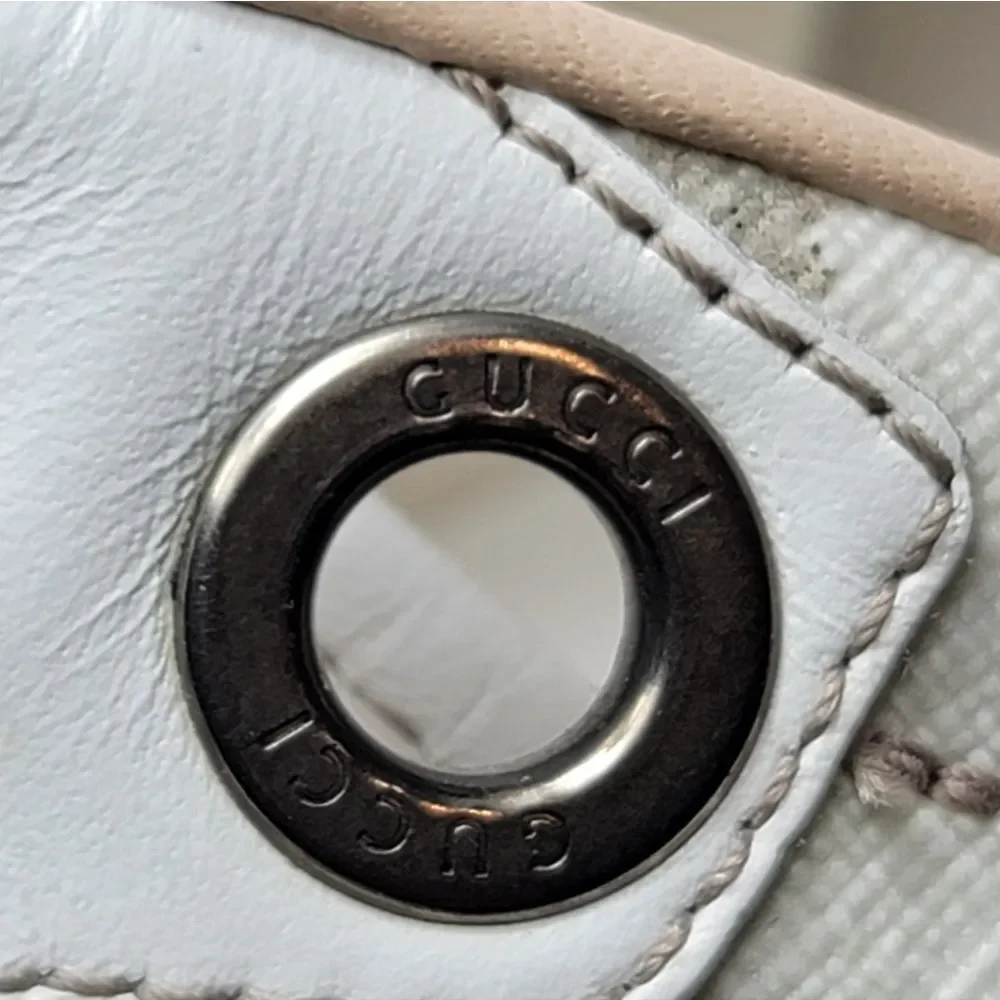 Gucci GG  Leather Low Top Sneakers White Croc Embossed Leather Mens 10 Italy
